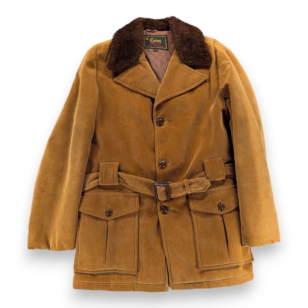 Vintage Envoy Jacket Adult MEDIUM Brown Corduroy NOW Coat Sherpa Belted 60s